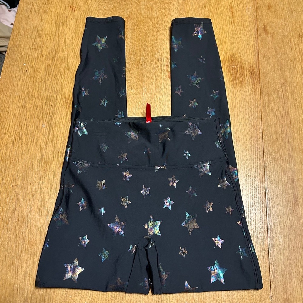 Spanx Leggings Iridescent‎ Star Print Black Workout Athleisure Girls Large